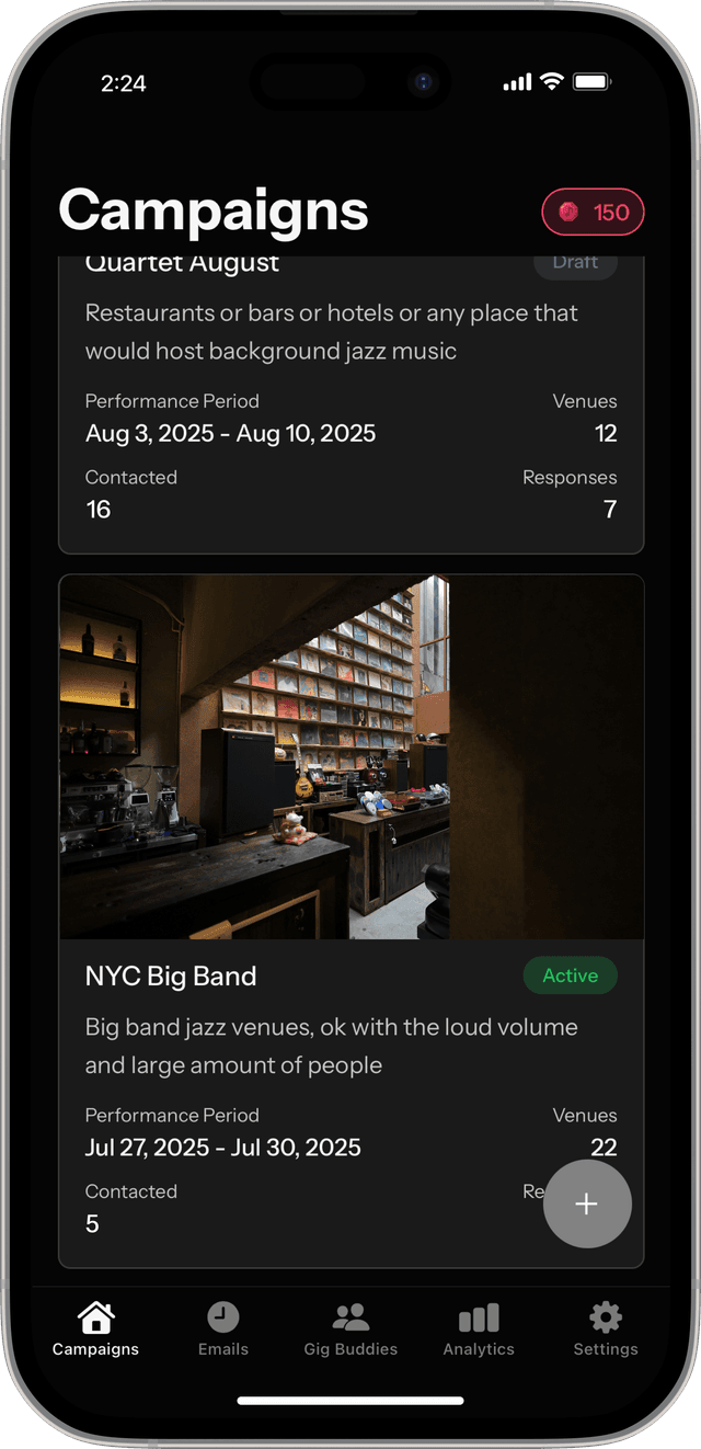 Gig App mobile interface